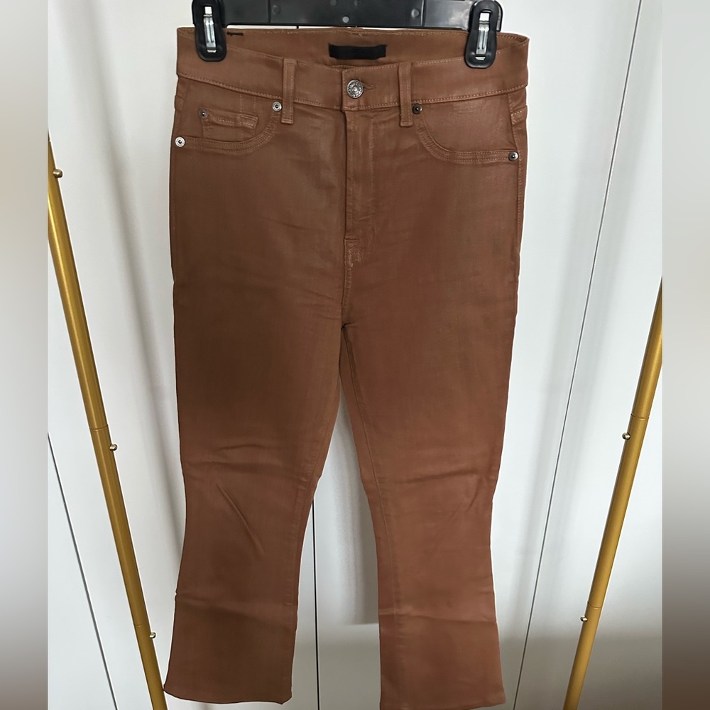 7 for All Mankind High Waist Slim Kick Tan Coated Jeans
